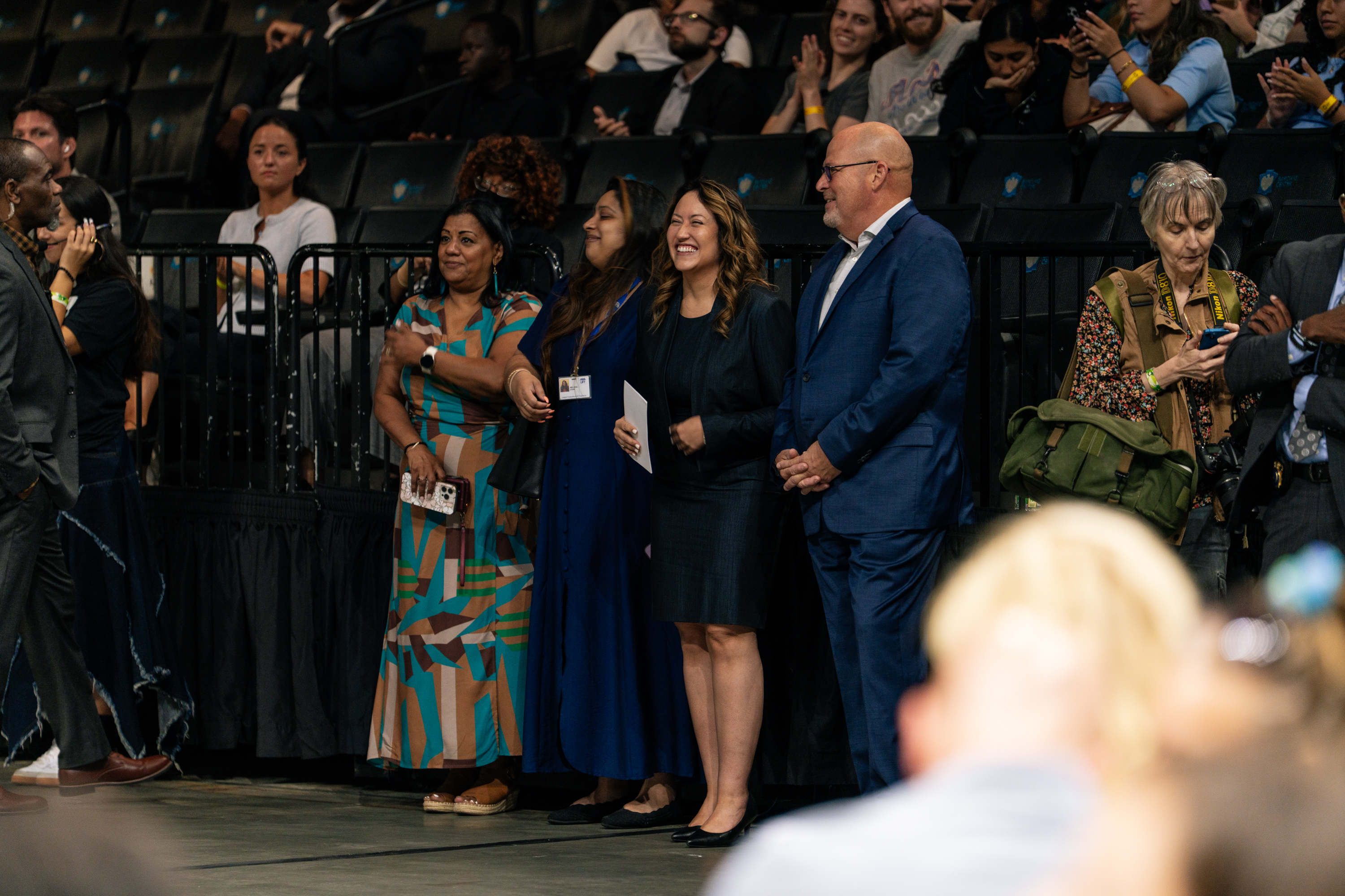 Chancellor Melissa Aviles-Ramos standing with UFT President Michael Mulgrew