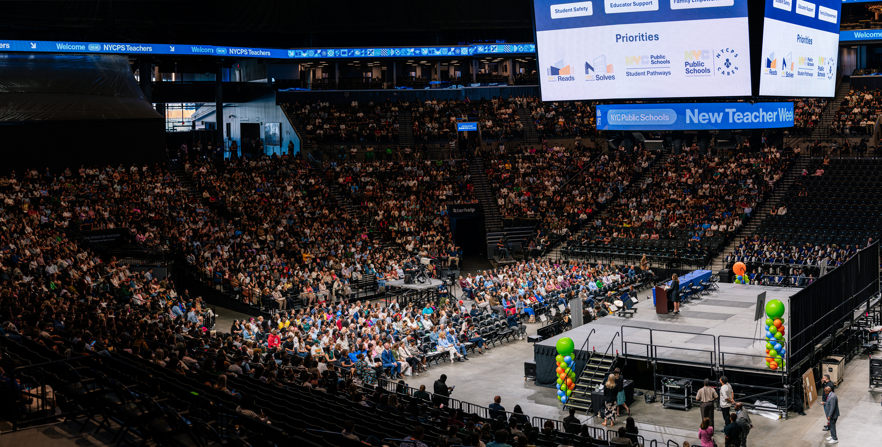 Panoramic View of Barclay center during New Teachers Week Filled stadium of Barclay center during new teachers week