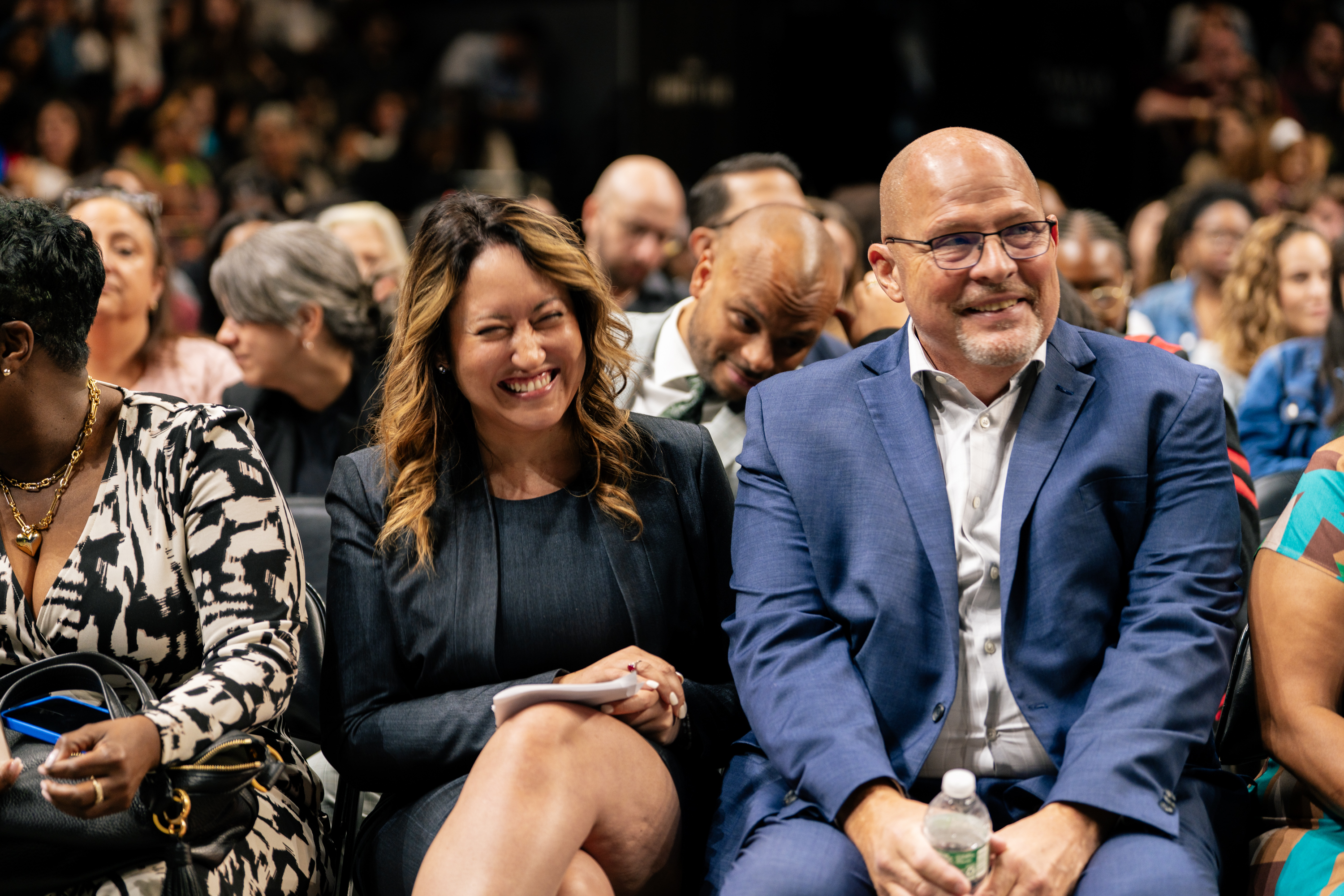 Chancellor Melissa Aviles-Ramos and UFT President Michael Mulgrew Chancellor Melissa Aviles-Ramos and UFT President Michael Mulgrew sitting at Barclays center celebrating new teachers week 2025